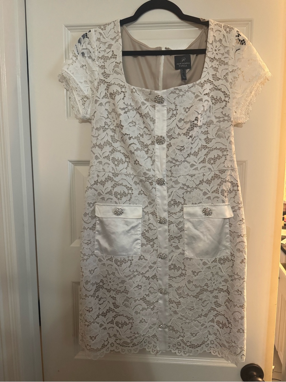 Adrianna Papell Ivory Lace Short-Sleeve Button Dress